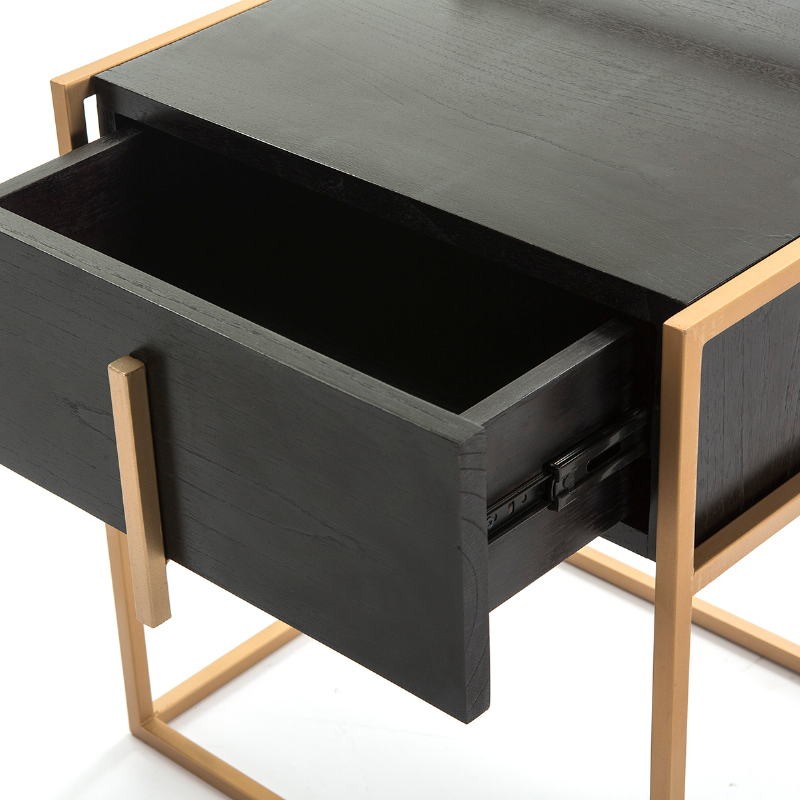 Bedside Table 1 Drawer 50X40X60 Wood Black Metal Golden - image 51325