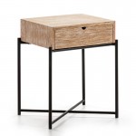 Bedside Table 1 Drawer 50X40X62 Wood White Washed Metal Black