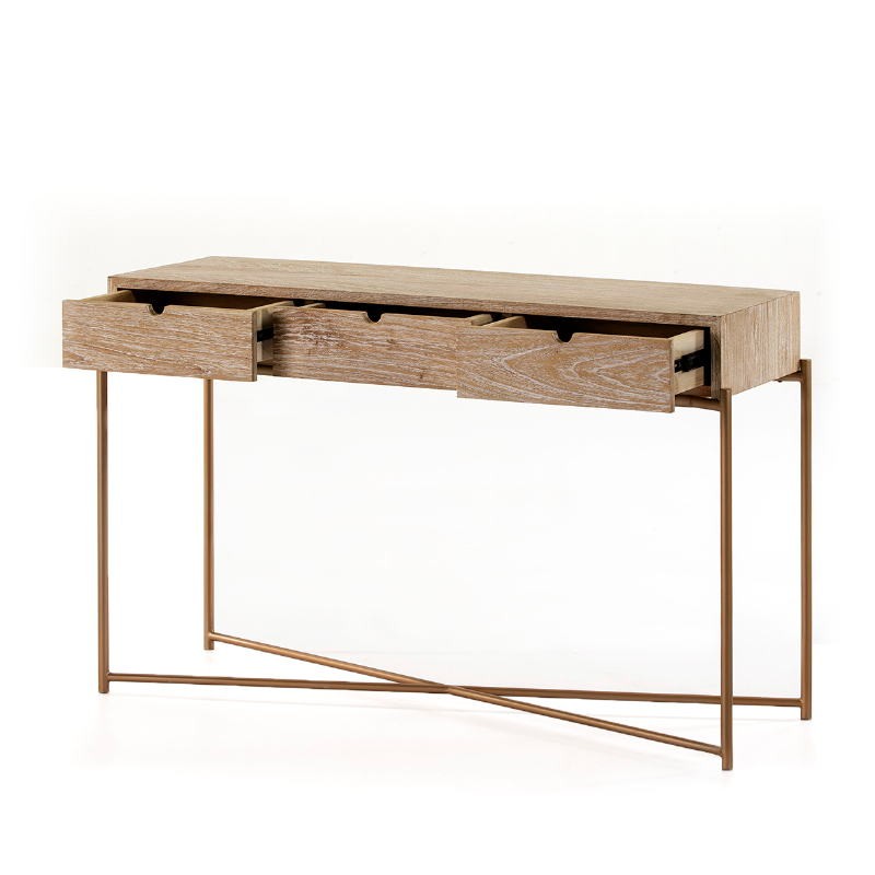 Console 120X40X76 Wood Metal White Washed Golden - image 51341