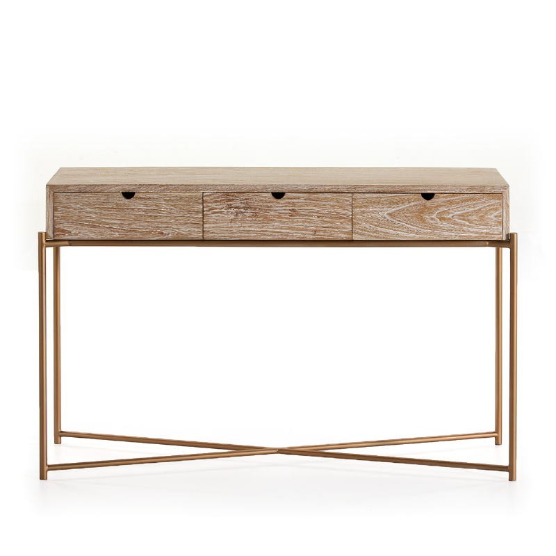 Console 120X40X76 Wood Metal White Washed Golden - image 51342