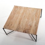 Coffee Table 90X90X40 Wood White Washed Metal Black
