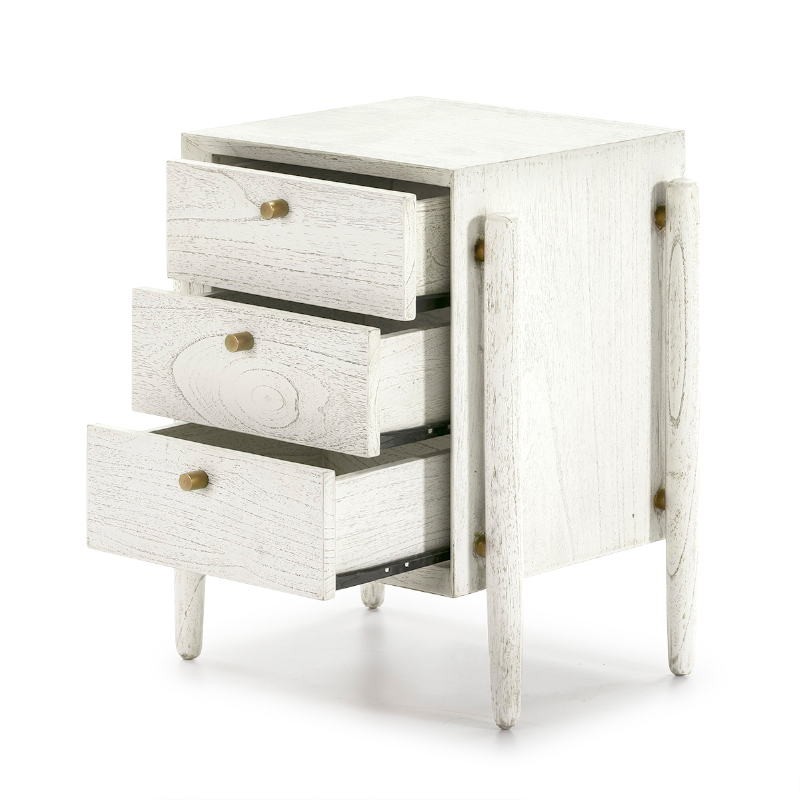 Bedside Table 3 Drawers 50X40X61 Wood White - image 51401