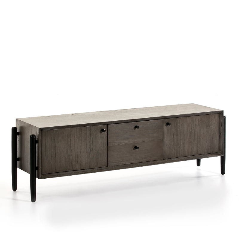 Tv Furniture 2 Doors 2 Drawers 160X40X50 Wood Grey Black - image 51407