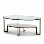 Coffee Table 107X62X44 Glass Marble White Metal Dark Brown