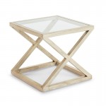 Side Table 60X60X55 Glass Wood White Veiled