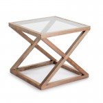 Side Table 60X60X55 Glass Wood Natural Veiled