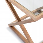 Side Table 60X60X55 Glass Wood Natural Veiled