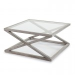 Coffee Table 90X90X45 Glass Wood Grey Veiled