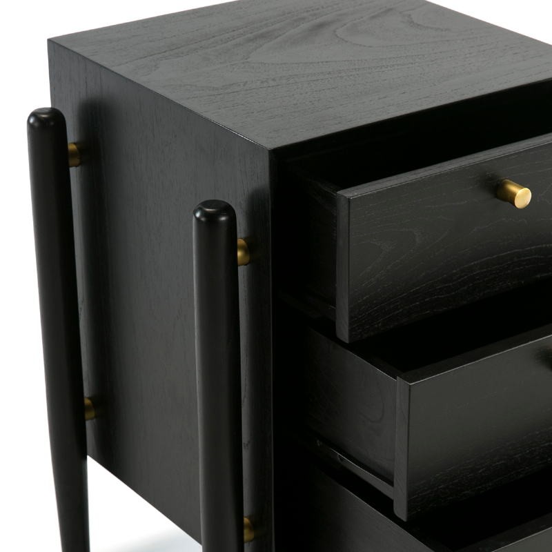 Bedside Table 3 Drawers 50X40X61 Wood Black - image 51765