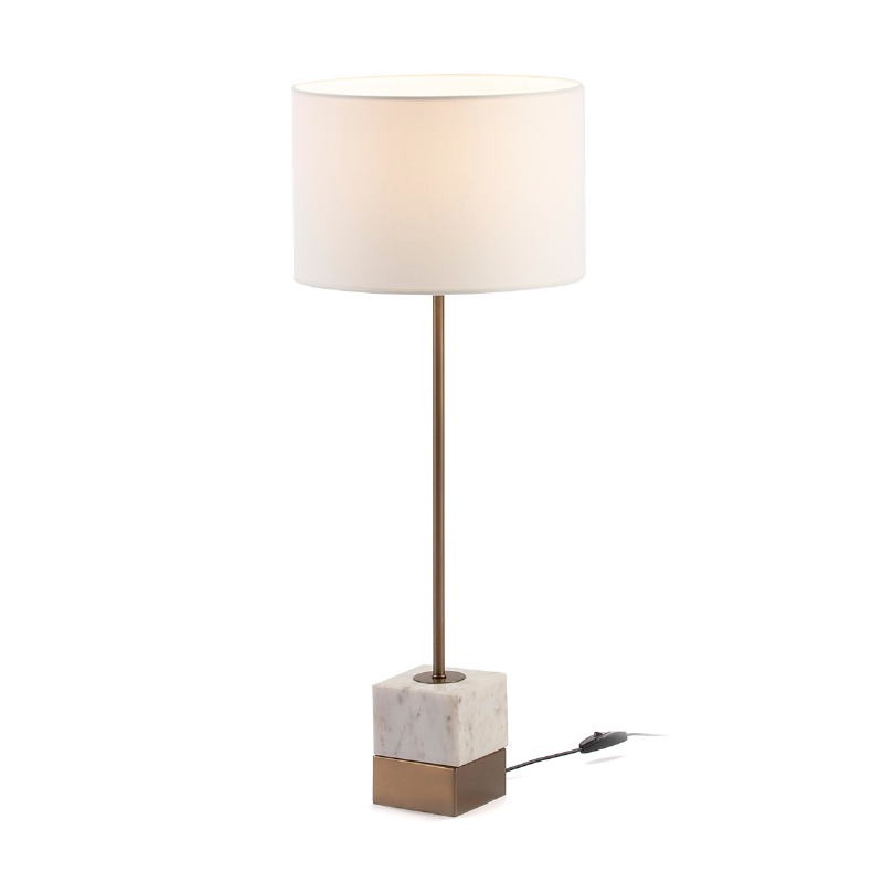 Lampe de Table sans abat-jour 10x10x58 Marbre Blanc Métal Doré - image 51863