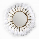 Mirror 103X4X103 Glass Metal Golden Feathers White
