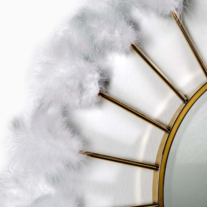 Mirror 103X4X103 Glass Metal Golden Feathers White - image 51880