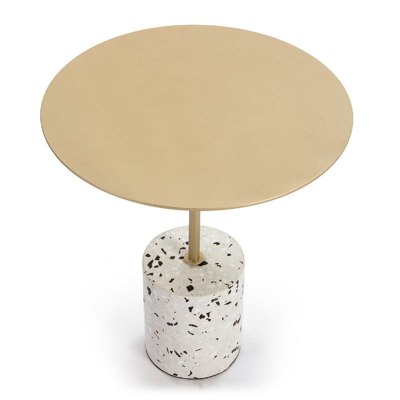 Table d'appoint, bout de canapé, bout de canapé 40x40x50 Métal Doré Terrazzo Blanc Noir - image 52064