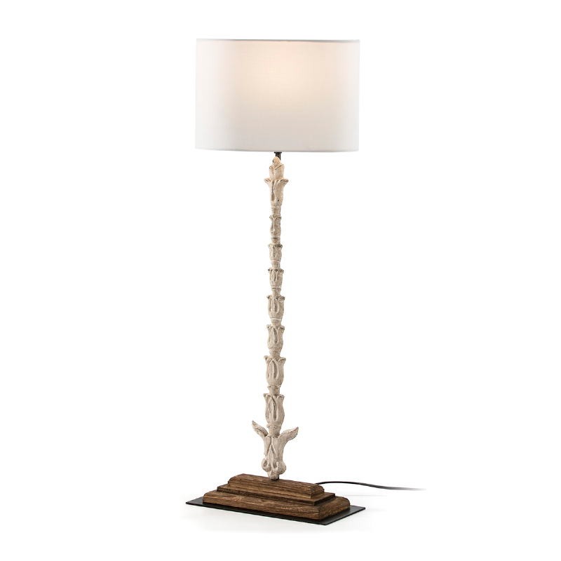 Lampe de Table 30x15x76 Métal Bois Blanc avec abat-jour Blanc - image 52116