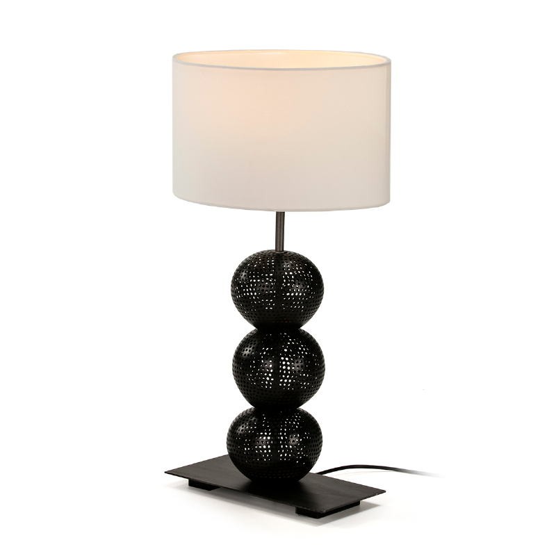 Lampe de Table 30x14x45 Métal Coco Noir avec abat-jour Blanc - image 52124