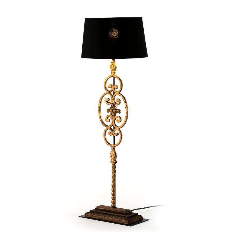 Table Lamp 30X15X76 Metal Wood Golden With Lampshade Black - image 52133