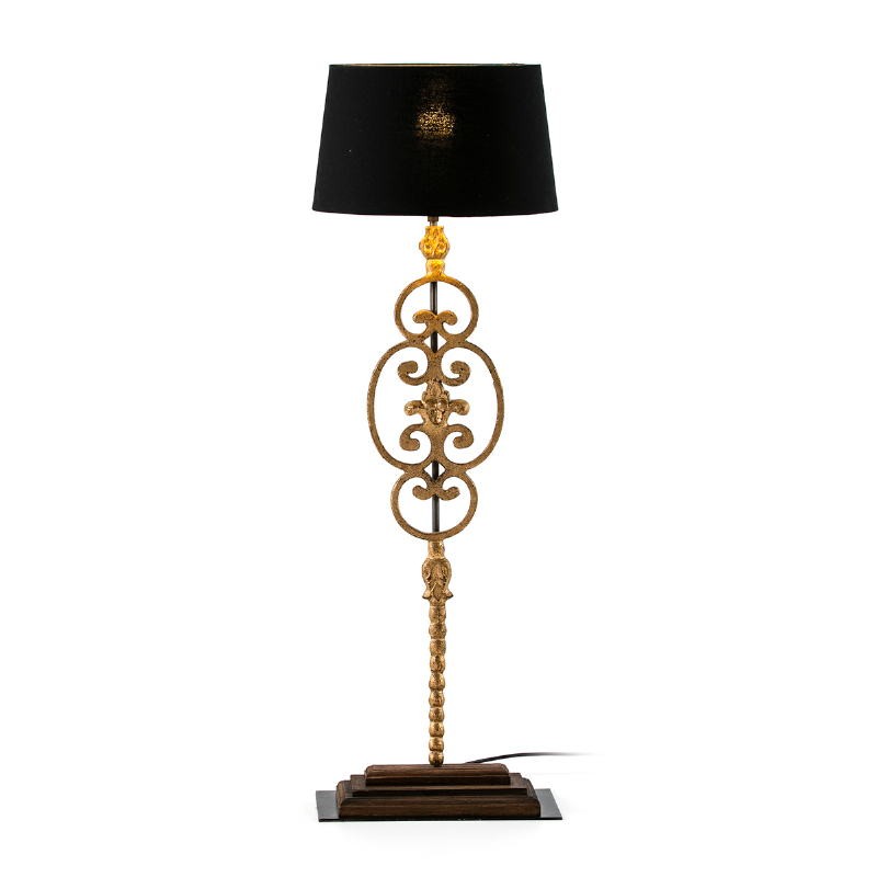 Table Lamp 30X15X76 Metal Wood Golden With Lampshade Black - image 52135