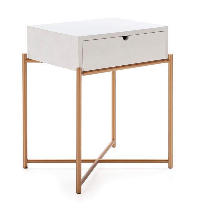 Bedside Table 50X40X62 Wood White Metal Golden - image 52289