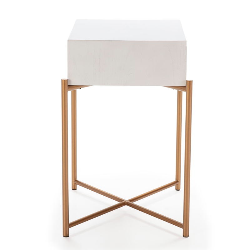 Bedside Table 50X40X62 Wood White Metal Golden - image 52290