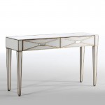 Console 2 Drawers 133X40X78 Mirror Glass White Mdf Golden
