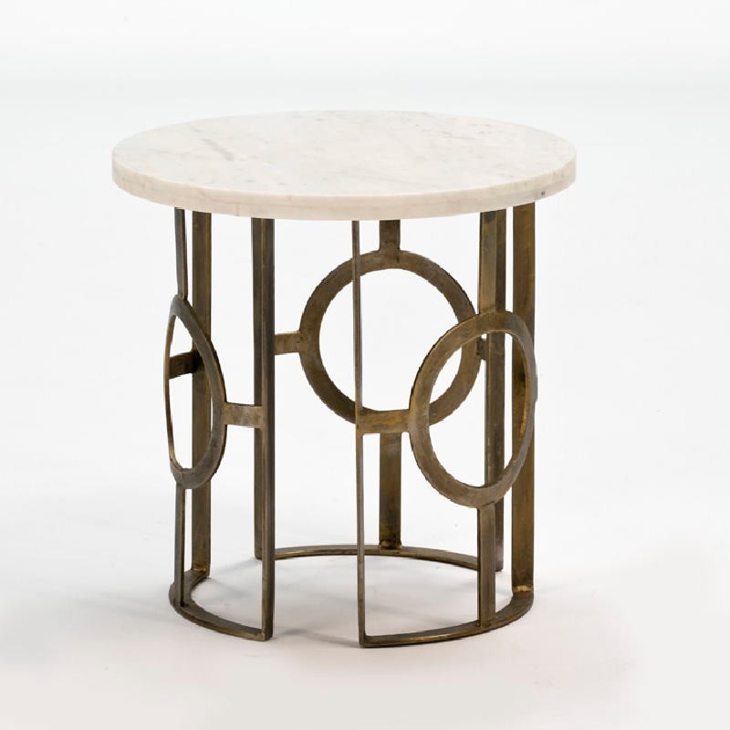 Auxiliary Table 50X50 Metal Bronze Marble White