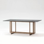 Dining Room Table 190X100X75 Glass Smoked Metal Golden