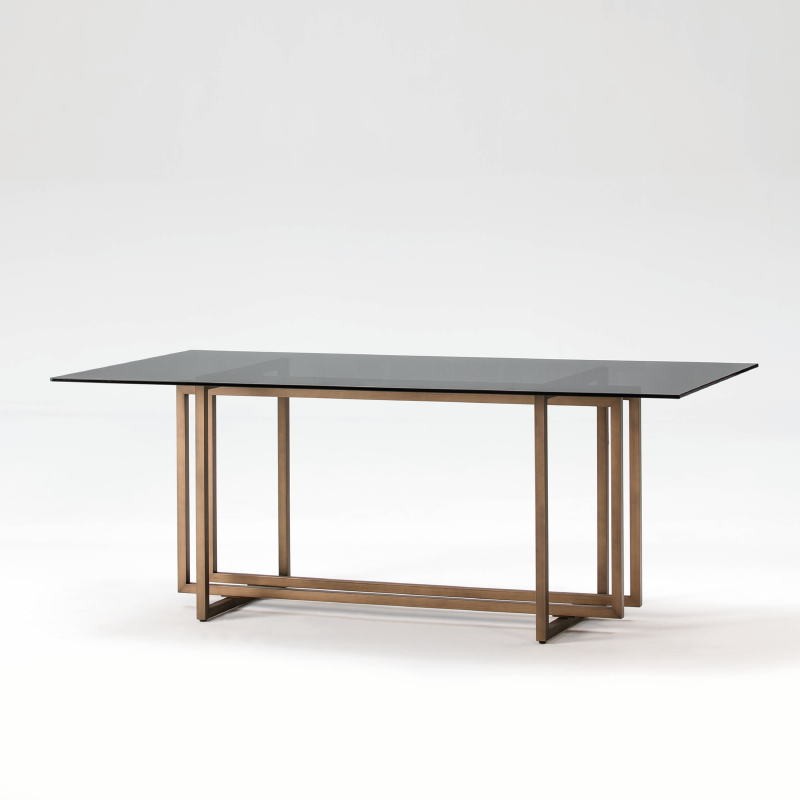 Table à Manger 190x100x75 cm Verre Fumé Métal Doré - image 52521