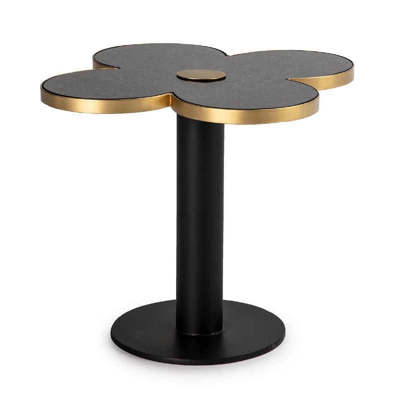 Table d'appoint, bout de canapé, bout de canapé 60x60x50 Granit Noir Métal Doré Noir - image 52721