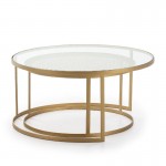 Set 2 Coffee Table 92X92X44 Glass Rattan Metal Golden