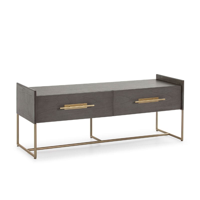 Tv Furniture 2 Drawers 140X45X55 Wood Grey Metal Golden - image 52834