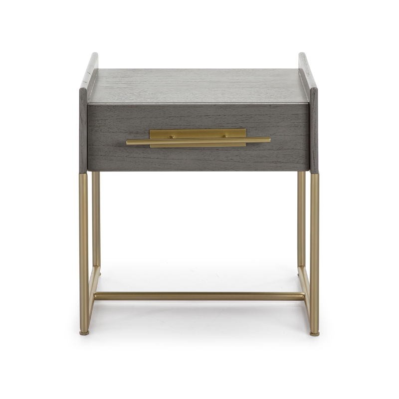 Bedside Table 1 Drawer 50X45X54 Wood Grey Metal Golden - image 52859