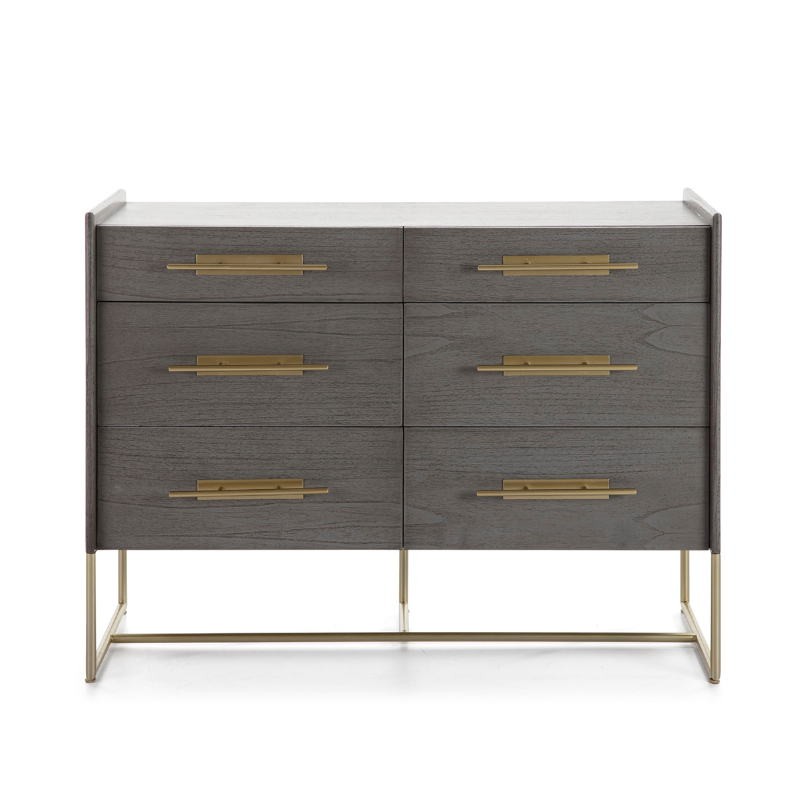 Chest Of Drawers 120X45X93 Wood Grey Metal Golden - image 52878