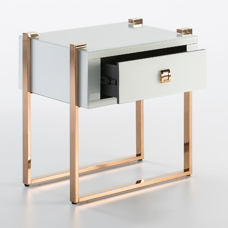 Bedside Table 54X40X56 Rose Gold Stainless Glass White - image 52953