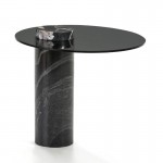Table d'appoint, bout de canapé 51x43 Verre Noir Granit Noir