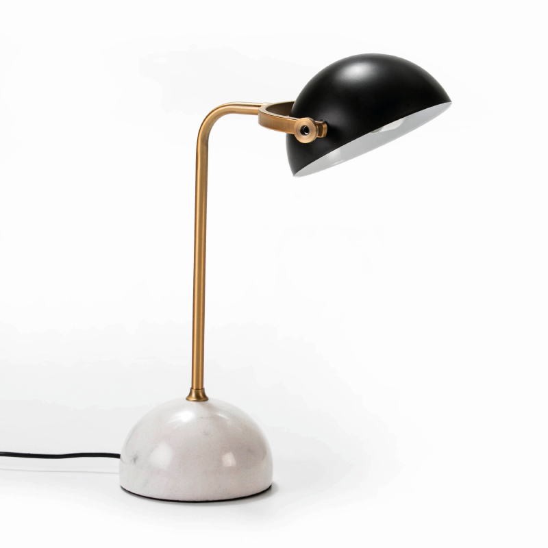 Lampe de Table avec abat-jour 36x25x48 Marbre Blanc Métal Doré Noir - image 53016