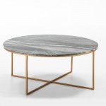 Coffee Table 90X90X39 Marble Grey Metal Golden