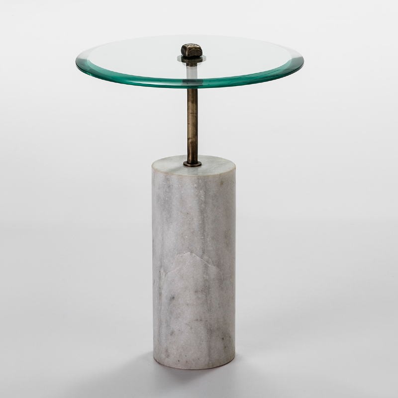 Auxiliary Table 39X39X57 Glass Metal Marble White - image 53056