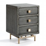 Bedside Table 3 Drawers 42X40X60 Metal Golden Wood Grey
