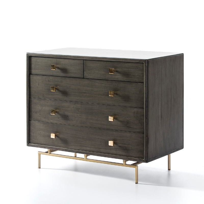 Chest Of Drawers 5 Drawers 110X55X95 Metal Golden Wood Grey - image 53169