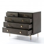 Chest Of Drawers 5 Drawers 110X55X95 Metal Golden Wood Grey