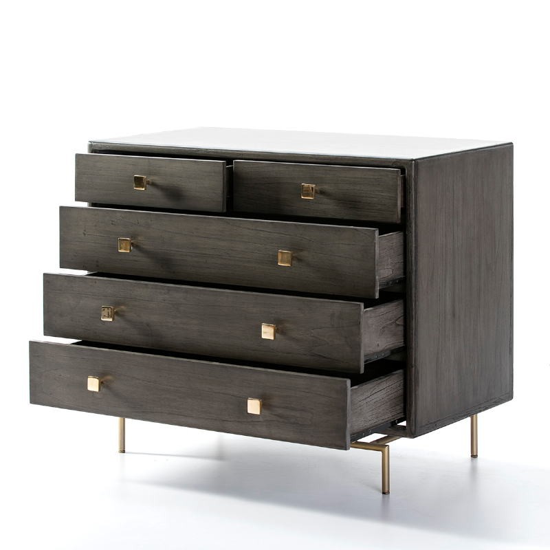 Chest Of Drawers 5 Drawers 110X55X95 Metal Golden Wood Grey - image 53170