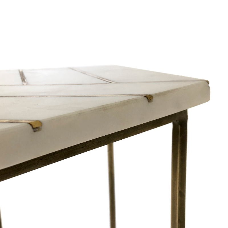 Side Table 44X44X58 Metal Golden Marble White - image 53206