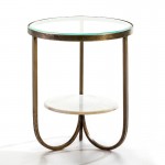 Side Table 51X51X61 Glass Metal Golden Marble White