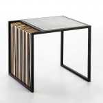 Side Table 56X48X51 Mirror Aged Metal Golden Black