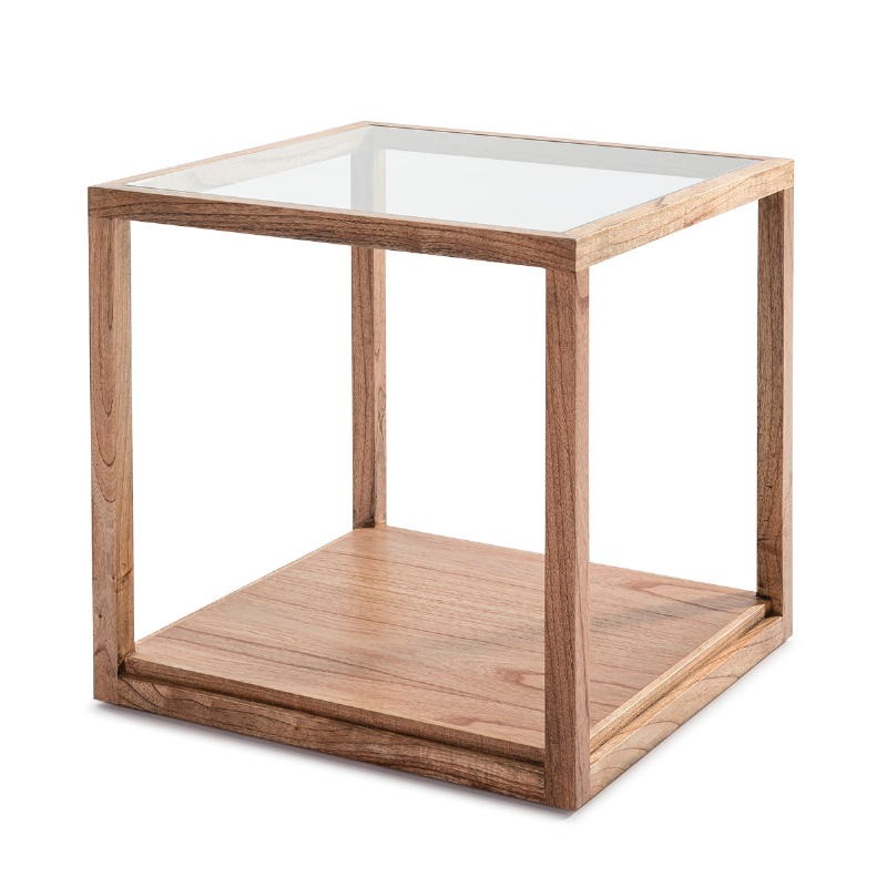 Auxiliary Table 60X60X60 Glass Wood Natural Veiled