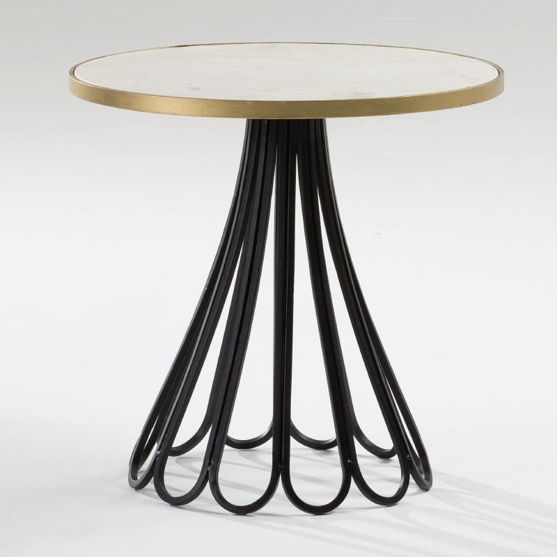Table d'appoint, bout de canapé 60x58 Métal Noir Or Marbre Blanc - image 53880