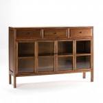 Sideboard 160X40X110 Glass Wood Natural Veiled