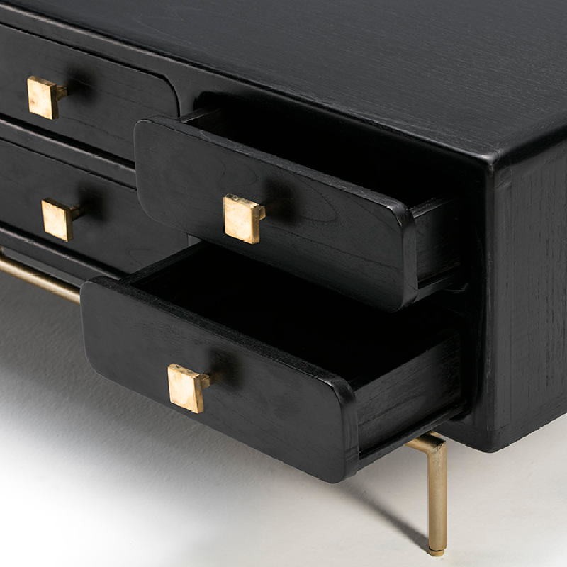 Tv Furniture 160X45X50 Metal Gold Wood Black - image 53926