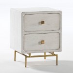 Bedside Table 2 Drawers 52X44X66 Metal Gold Wood White