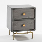 Bedside Table 2 Drawers 52X44X66 Metal Gold Wood Grey